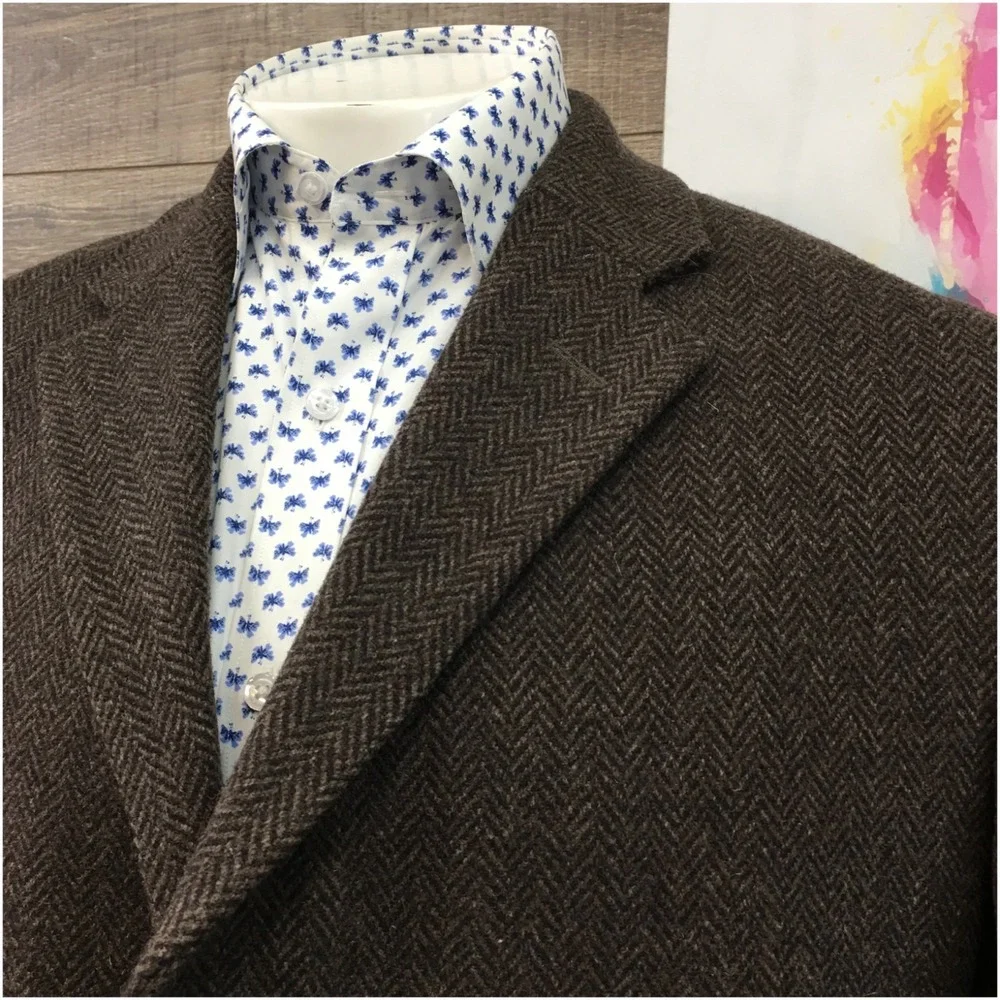 JOS‎ A BANK Mens Tweed Overcoat Long Coat Jacket Wool Size 40S Casual Blazer